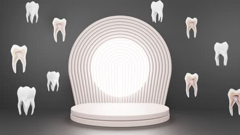 Dental-care-teeth-implant-prosthodontic-treatment-dentist-studio-3d-rendering-animation-loop-on-black-grey-background
