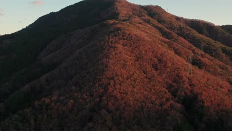 Zeitlupe-Einer-Drohnenluftaufnahme-Einer-Bergkette-Voller-Bäume-In-Der-Skyline-Von-Hyogo,-Japan