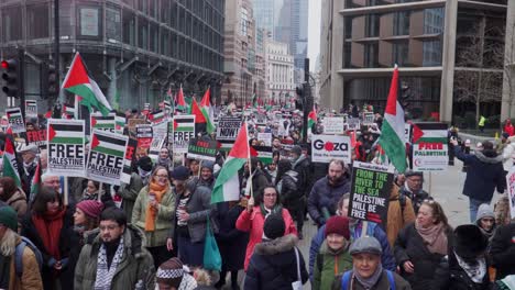 Gente-En-La-Calle-En-El-Centro-De-Londres-Protestando-Por-El-Alto-El-Fuego-En-Palestina