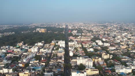 Aerial-footage-of-enitre-Pondicherry-formerly-known-as-Pondicherry,-Above-view-of-the-Grand-Canal