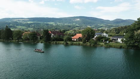 Aerial-of-a-small-medieval-town-next-to-the-river-Aare