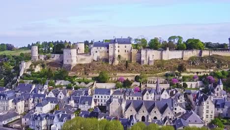 Aerial-clip-of-the-famous-Chinon-Castle-in-the-Loire-Valley-in-France