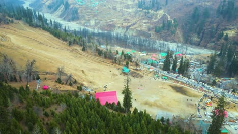 Aerial-view-Citi-of-Manali-Landscape,-Himachal-Pradesh,-India