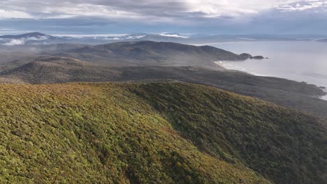 Drone-wide-shot-of-West-Coast,-Stewart-Island,-New-Zealand