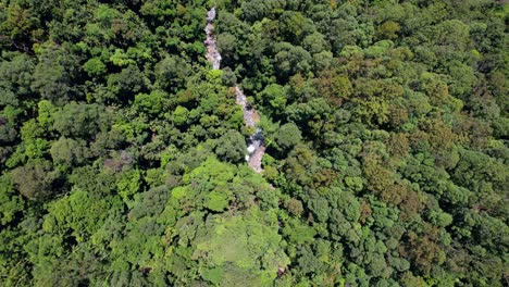 Bird's-Eye-View-Over-Green-Rainforest-And-Waterfall-In-Currumbin-Valley,-Queensland,-Australia---Drone-Shot