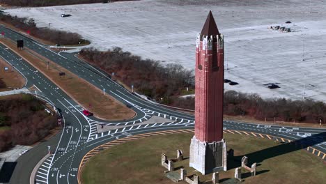 An-aerial-view-of-the-water-tower,-known-as-the-pencil-at-Jones-Beach-on-Long-Island,-NY