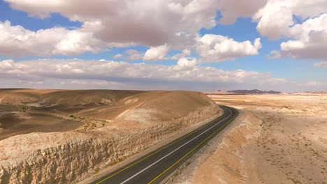 Empty-Desert-highway-mountain-road-with-Blue-cloudy-sky