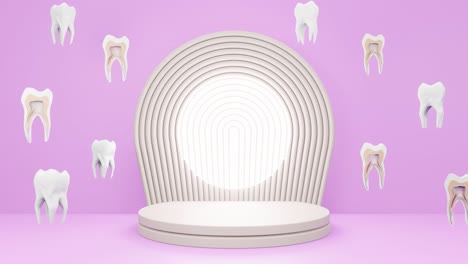 Dental-care-teeth-implant-prosthodontic-treatment-dentist-studio-3d-rendering-animation-loop-pink-background