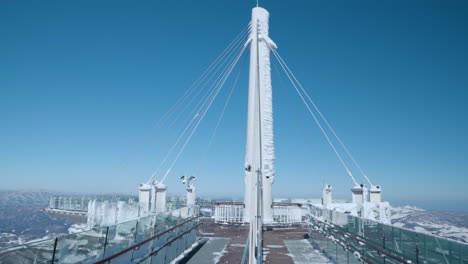 Frozen-Snow-Capped-Balwangsan-Ki-Skywalk-Observation-Deck-in-Pyeongchang-County,-South-Korea