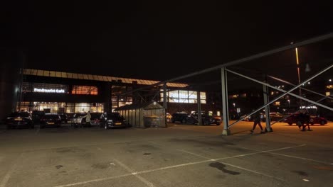 Exterior-of-Jumbo-foodmarket-parking-space-in-Amsterdam-Noord-during-night