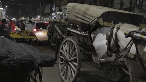 Pferdekutsche-Steht-Abends-Auf-Der-Stadtstraße-Zum-Transport.-Das-Bild-Wurde-Am-13.-November-2023-In-Jodhpur,-Rajasthan,-Indien-Aufgenommen