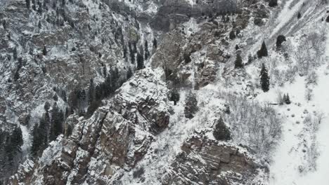 Snowy-Canyon---American-Fork-Canyon-During-Winter-In-Utah---Aerial-Drone-Shot