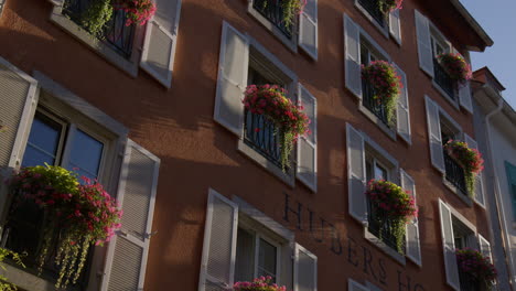 The-Exterior-Facade-of-Hubers-Hotel-in-Baden-Baden,-Germany---Low-Angle-Shot