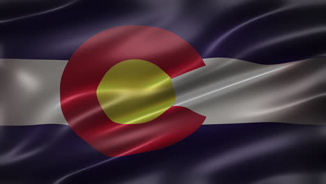 Bandera-De-Colorado,-Vista-De-Fuente,-Fotograma-Completo,-Elegante,-Brillante,-Ondeando,-Elegante-Textura-Sedosa,-Ondeando-En-El-Viento,-Animación-Realista-De-4k-Cg,-Apariencia-De-Película,-Con-Capacidad-Para-Bucle-Sin-Interrupciones