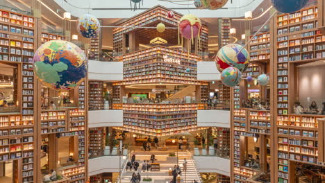 Time-lapse-of-People-Visiting-Starfield-Suwon-Library---zoom-out-reveal