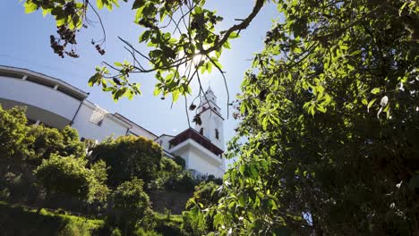 Traditional-site-of-religious-pilgrimage,-sanctuary-of-Monserrate-in-the-hills-of-Bogota,-Colombia