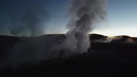 Aerial-view-of-steaming-hot-geysers-in-Bolivian-highlands-at-sunrise