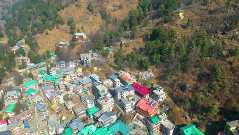 Aerial-view-Citi-of-Manali-Landscape,-Himachal-Pradesh,-India