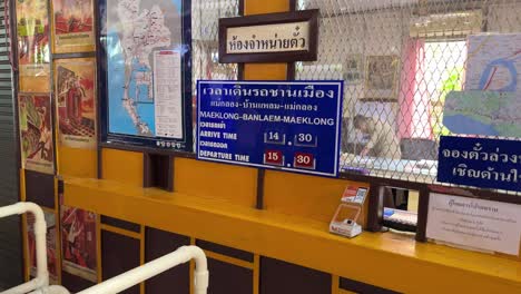 Maeklong-train-station-ticket-office,-famous-touristic-place-near-Bangkok