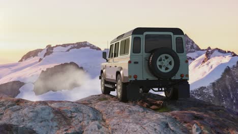 Land-Rover-Defender-Im-Gelände-Auf-Dem-Gipfel-Des-Berges