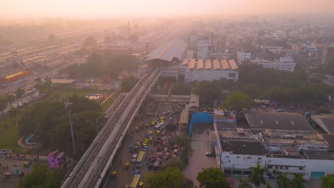 Aerial-view-of-1090-Chauraha-Gomti-Nagar,-DR-AMBEDKAR-DWAR,-Lucknow-metro-and-Lucknow-charbagh-railway-station-and-Lucknow-city