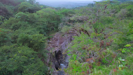 Der-üppige-Cajones-De-Chame-Canyon-In-Panama-Mit-Durchfließendem-Fluss,-Luftaufnahme