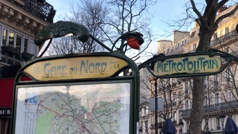 Traditional-Paris-metro-sign-at-Gare-du-Nord-station-in-France