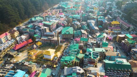 Aerial-view-Citi-of-Manali-Landscape,-Himachal-Pradesh,-India