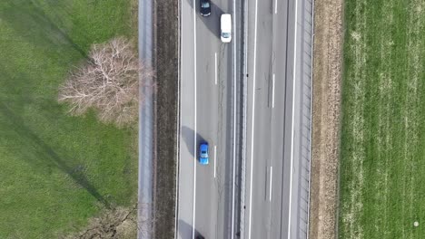 Overhead-Traffic-Flow,-Autobahn-Weesen,-Switzerland---aerial