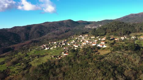 Panoramic-aerial-establishing-view-of-historical-old-quiet-village-of-Soajo-Portugal