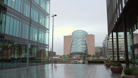 View-between-two-skyscrapers-at-the-Convention-Center-in-Dublin,-Ireland