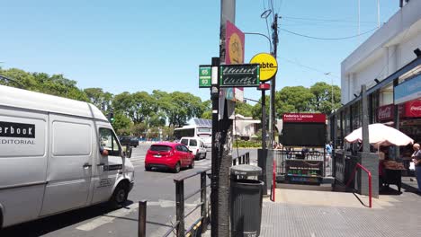 Streets-of-Buenos-Aires-City-Argentina,-Summer-Daylight,-Traffic-Railway-Station-at-Chacarita,-Federico-Lacroze