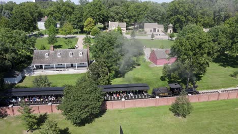 Steam-train-operating-in-the-historic-Greenfield-Village,-Dearborn,-Michigan,-USA