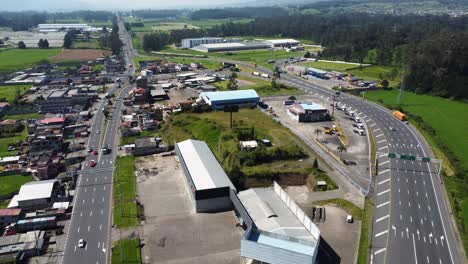 Aerial-Main-Intersection-El-Obelisco,-Aloag,-Mejía,-Pichincha-P,-Ecuador