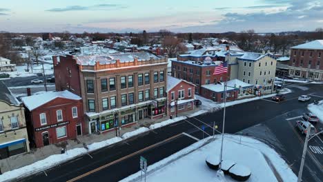 Beautiful-small-town-in-during-sunset-time-with-winter-snow