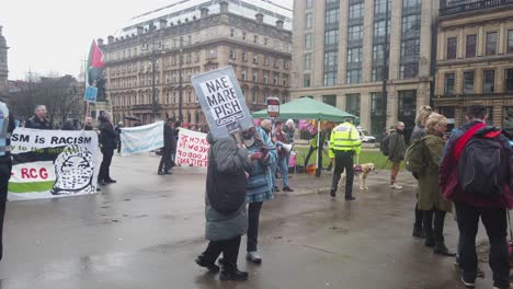 Two-Anti-Racism-protesters-having-a-chat-in-Glasgow