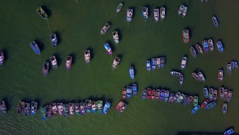 Top-Down-View-of-Fishing-Boats-at-Paracas-Bay-in-Peru