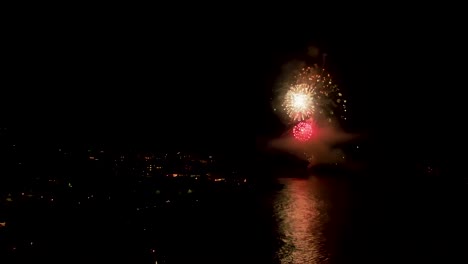 Drone-shot-of-New-years-eve-and-fireworks-at-Wailea,-Maui,-Hawaii,-USA