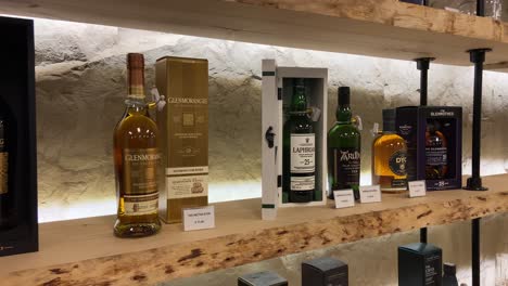 Collection-of-expensive-alcohol-bottles-in-a-retail-store-in-Spain