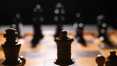Close-up-shot-of-chess-pieces-on-a-chessboard
