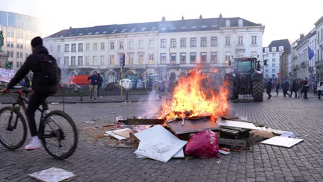 Farmers-protesting-during-EU-summit-in-front-of-the-European-Parliament-at-the-Luxembourg-Square---Brussels,-Belgium