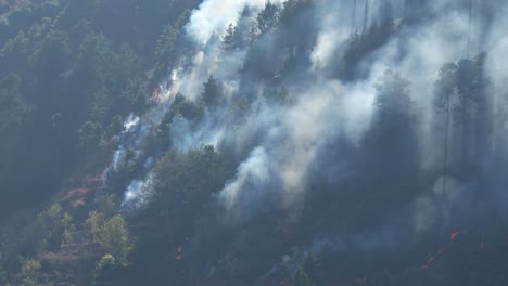 Un-Incendio-Forestal-Que-Quema-Una-Empinada-Ladera-En-Nepal-En-La-Estación-Seca-Con-Humo-Que-Llega-Al-Cielo