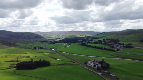 Green-Picturesque-Valley-with-River-and-Railway-Running-Through-in-the-Yorkshire-Dales