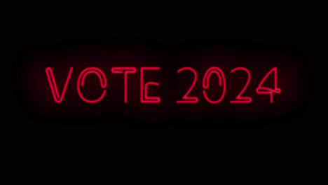 Blinkendes-Neonrotes-Farbzeichen-„Vote-2024“-Auf-Schwarzem-Hintergrund,-An-Und-Aus-Mit-Flimmern