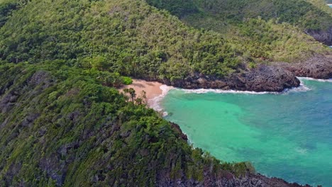 The-natural-beauty-of-Playa-Onda-beach,-Samana,-Dominican-Republic---drone-shot