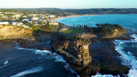 Aerial-drone-landscape-coastline-Terrigal-Skillion-Haven-residential-housing-bay-cliff-headland-Central-Coast-travel-tourism-Australia