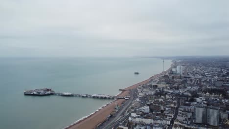 Brighton-Beachfront-on-Cloudy-Day:-Pier-and-i360,-Ariel-View