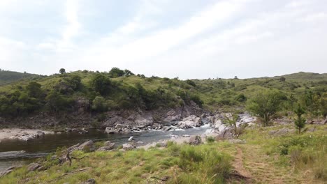 River-Valley-Hills-Landscape-of-Calamuchita-Córdoba-Argentina-Natural-Indigenous-Land,-Unpolluted,-Environmental-Source-of-Water