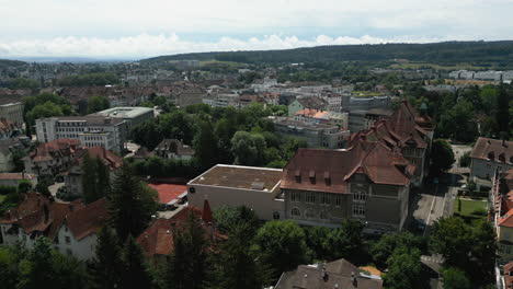 Aerial-of-a-small-town-in-Switzerland