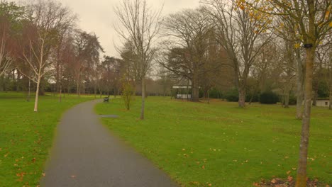 Fall-Trees-Along-Pathway-At-National-Botanic-Gardens-In-Dublin,-Ireland